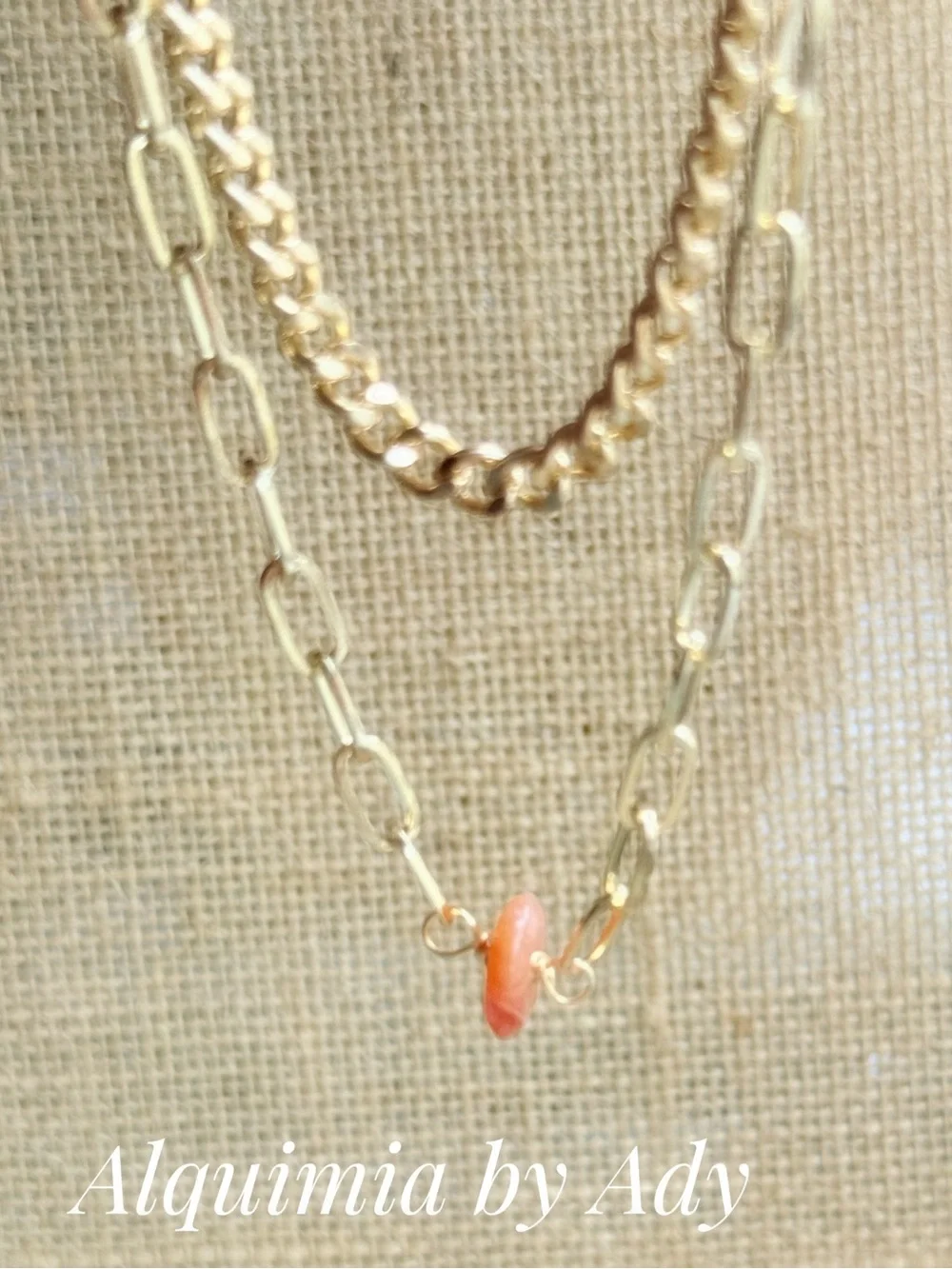 BOHO + Carnelian Gold layered cable and curb link chains necklace